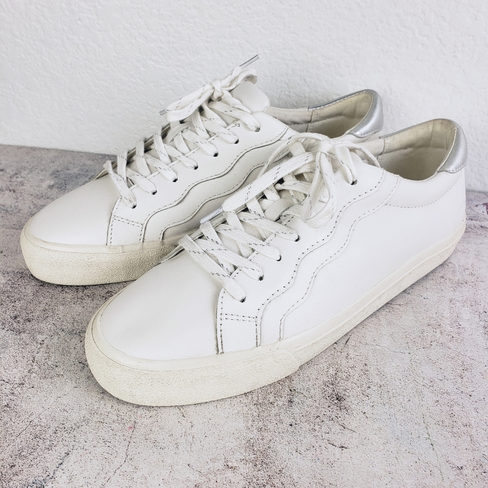 Madewell Sidewalk Low-Top Sneakers in Leather: Wave Edition White/Silver size 10